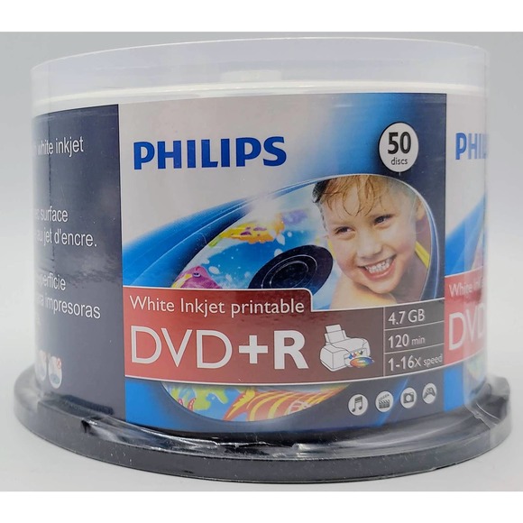 Philips White Inkjet Printable 16X DVD+R Media 50 Pk in Cake Box (DR4I6B50F/17) - Picture 3 of 5
